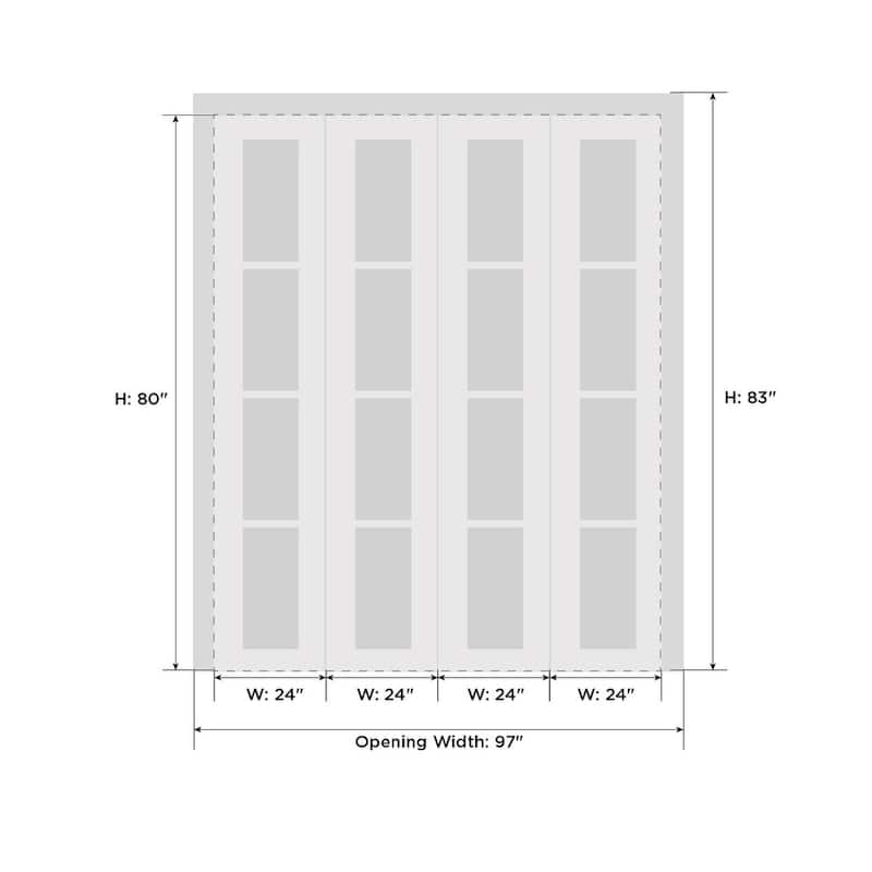 SartoDoors Quadro 4055 | Closet Door Bi-fold Door | Solid Wood w/ Glass | Hardware Set | 72x80, White Silk