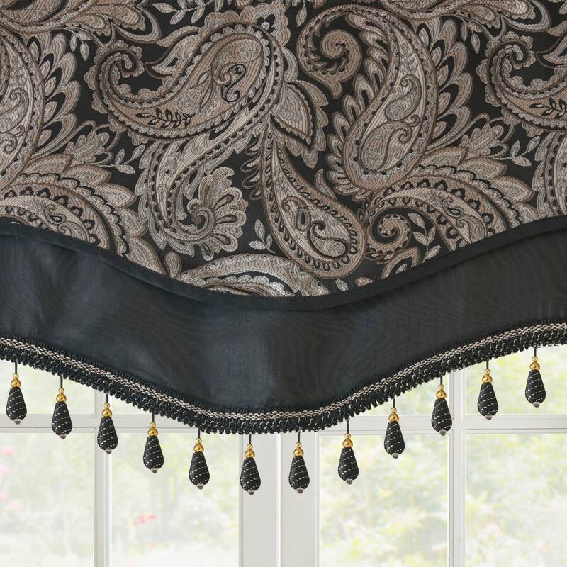Madison Park Whitman Jacquard Window Rod Pocket Valance with Beads - 50 x 18"