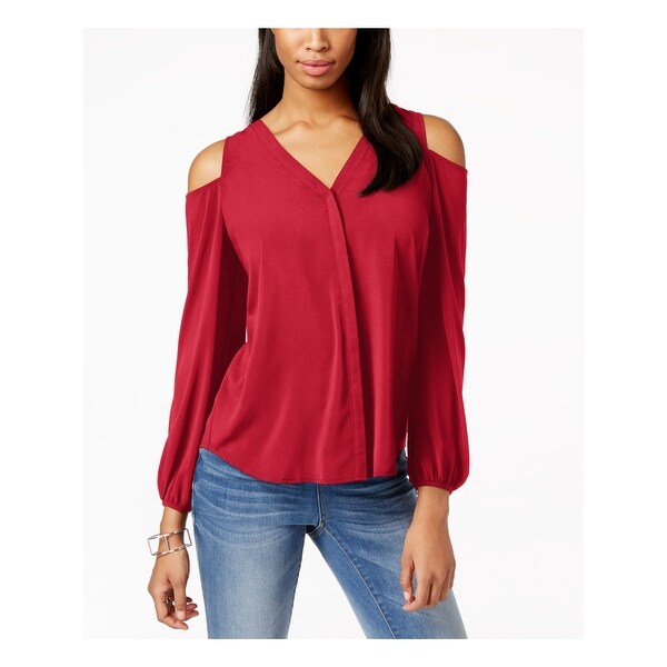 INC Womens Red Color Block Dolman Sleeve Jewel Neck Top Size 6