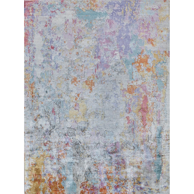 EXQUISITE RUGS Floor Art Hand-knotted Bamboo Silk Ivory/Multi Area Rug.