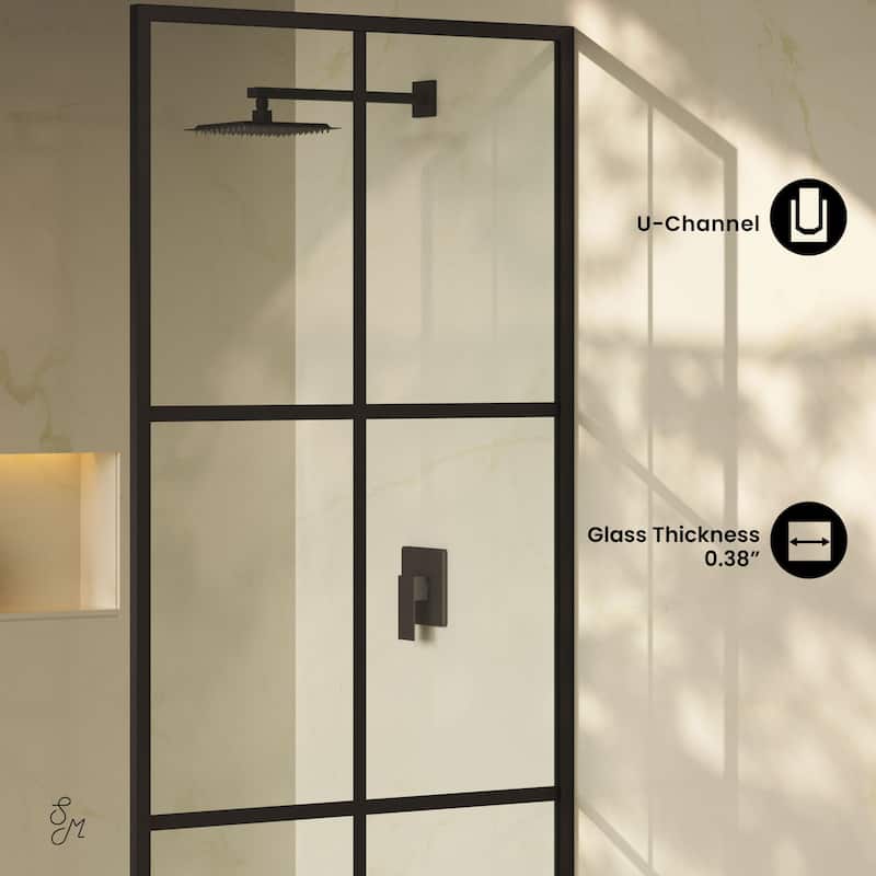 Virage 34 X 76 Framed Fixed 3/8 In. (10Mm) Clear Tempered Glass Shower Door With Black Matte Frame - 34 x 76