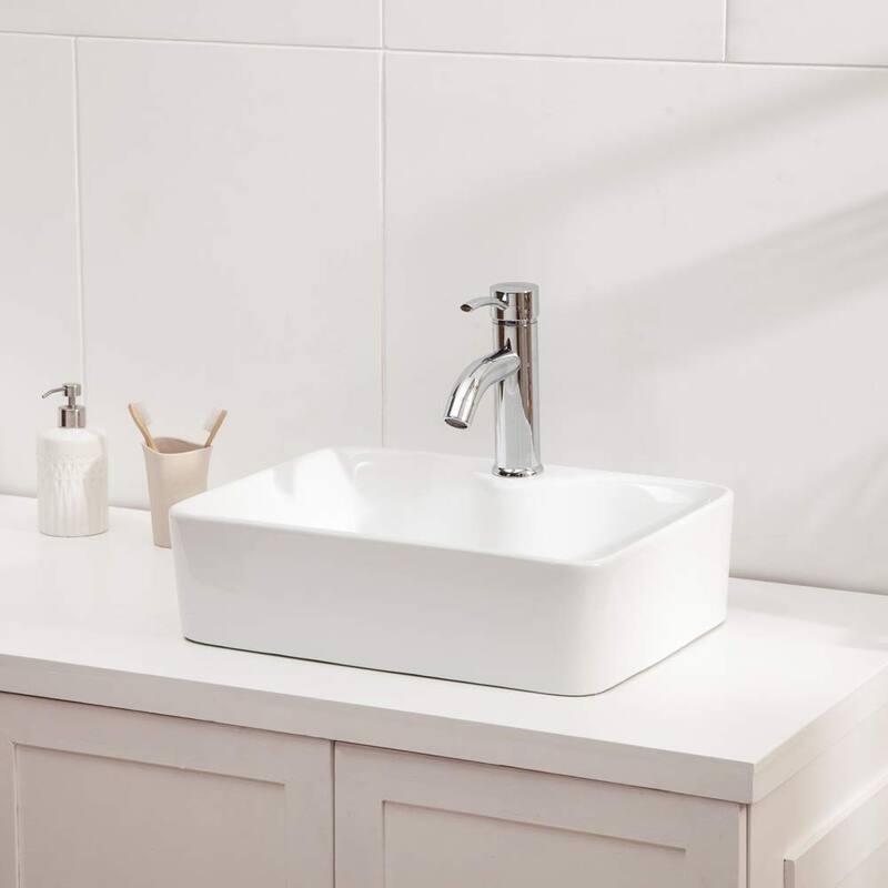 Rectangle Ceramic Bathroom Vessel Bathroom Sink in White - 19