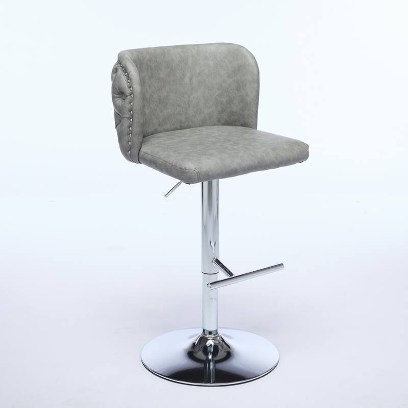 Set of 2 Modern Leather Upholstered Swivel Adjustable Height Tufted Bar Stools with Back