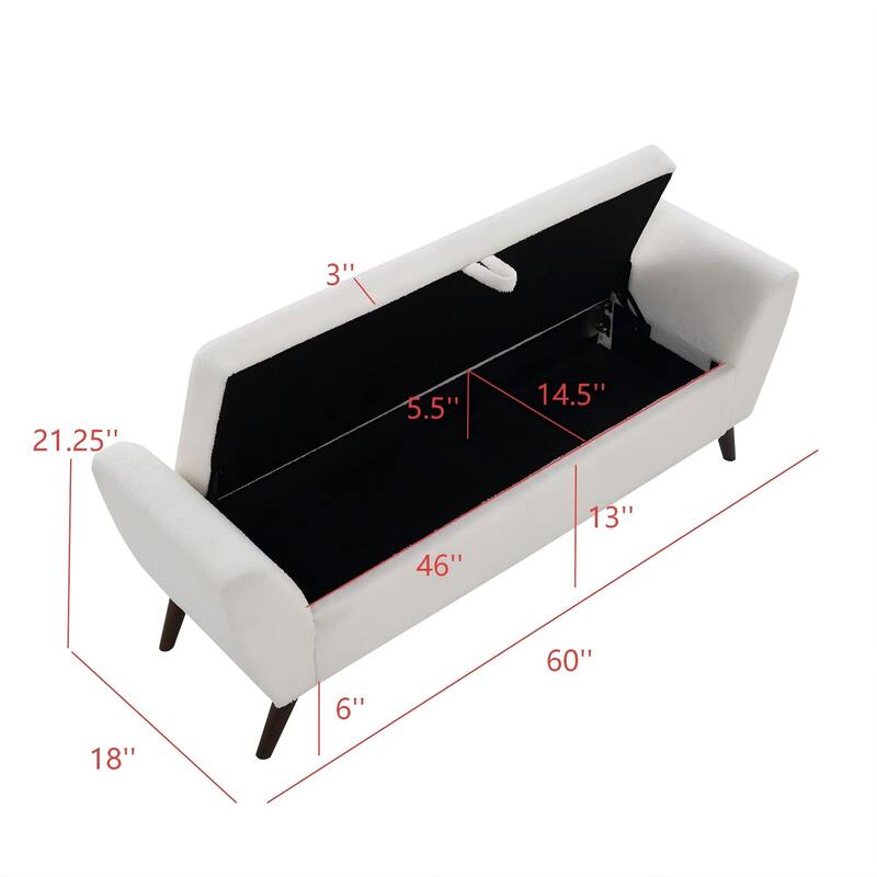 60"Modern Storage Bench with Mid-Centruy Wood Legs,Bench with Storage for Living Room & Bedroom,Comfort Padded