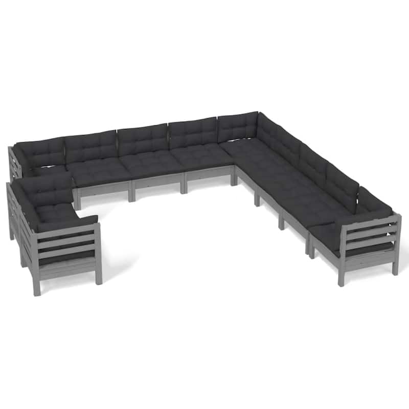 vidaXL Solid Pinewood Patio Lounge Set 12 Piece with Cushions Multi Colors - 25" x 25" x 24.6"