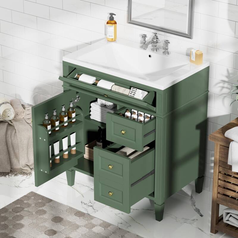 30" Bathroom Vanity with Top Sink, 2 Drawers and a Tip-out Drawer