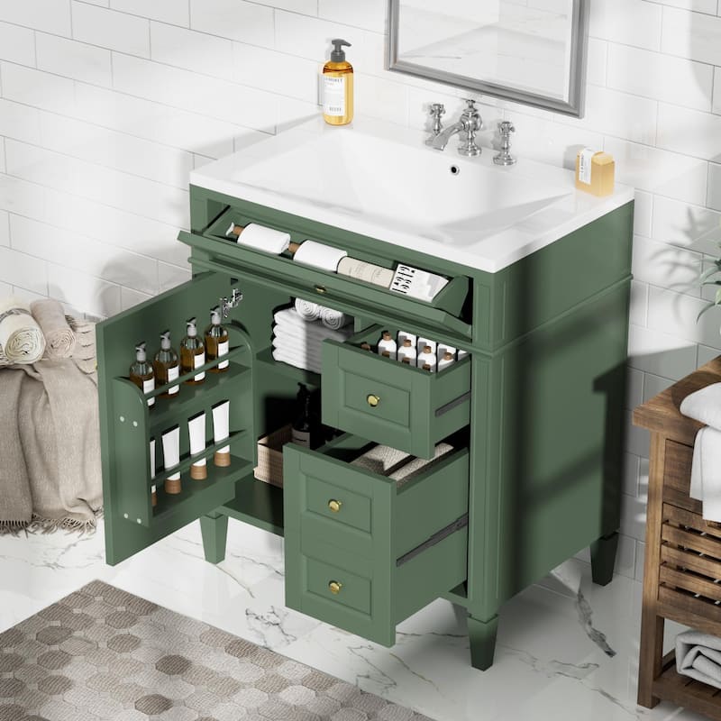 30''Bathroom Vanity With Top Sink, Modern Bathroom Storage Cabinet With 2 Drawers And A Tip-Out Drawer,Single Sink