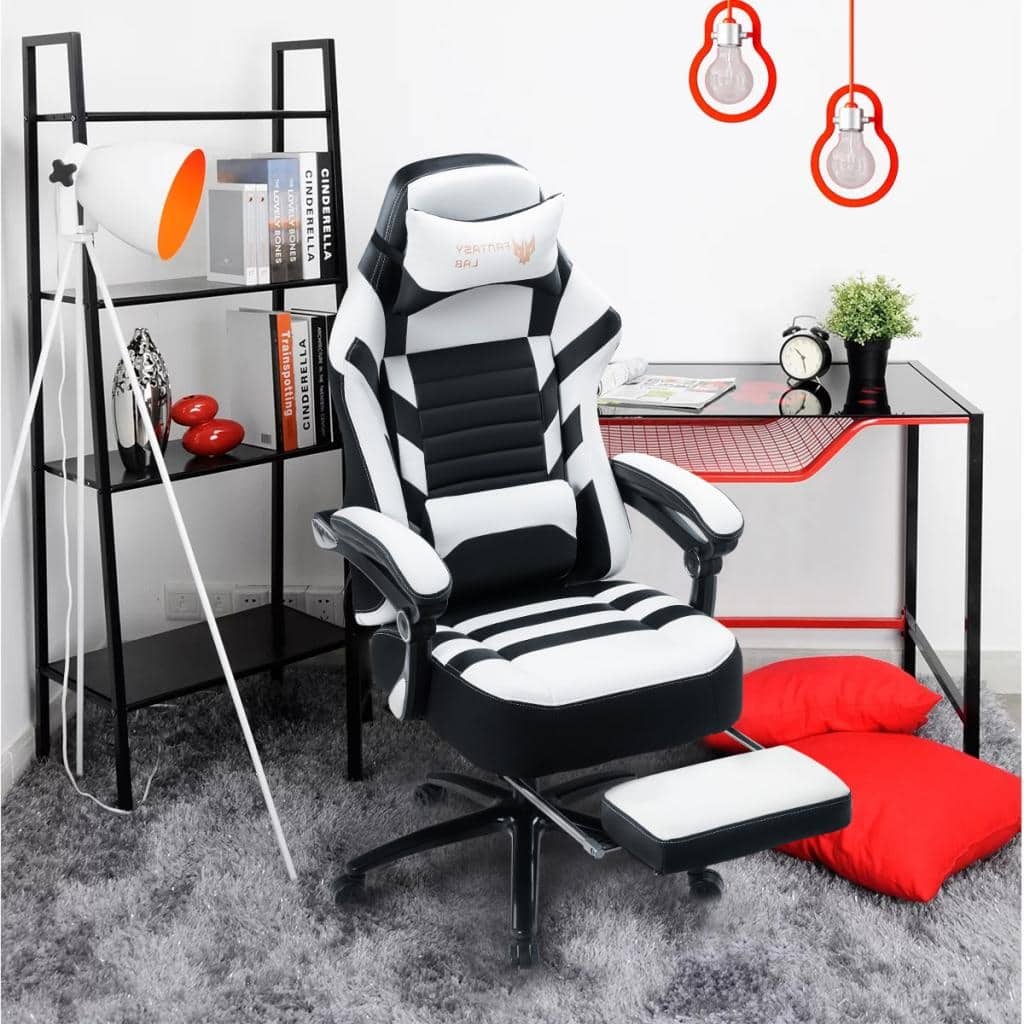 Ergonomic Office Chair Adjustable Swivel Recliner with Massage Lumbar Pillow and Retractable Footrest, for Office