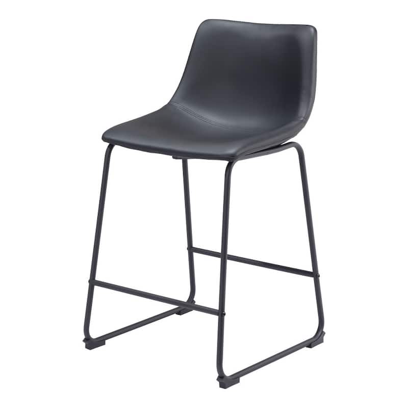 HomeRoots Set of Two 24" Black Faux Leather and Steel Counter Height Bar Chairs