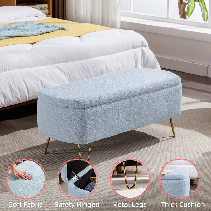 Modern Faux Fur Storage Ottoman Bench with Gold Legs for Living Room, Bedroom, Entryway
