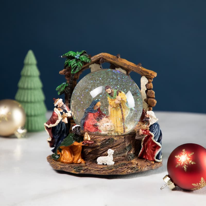 6.75" Holy Family Christmas Nativity Musical Water Globe