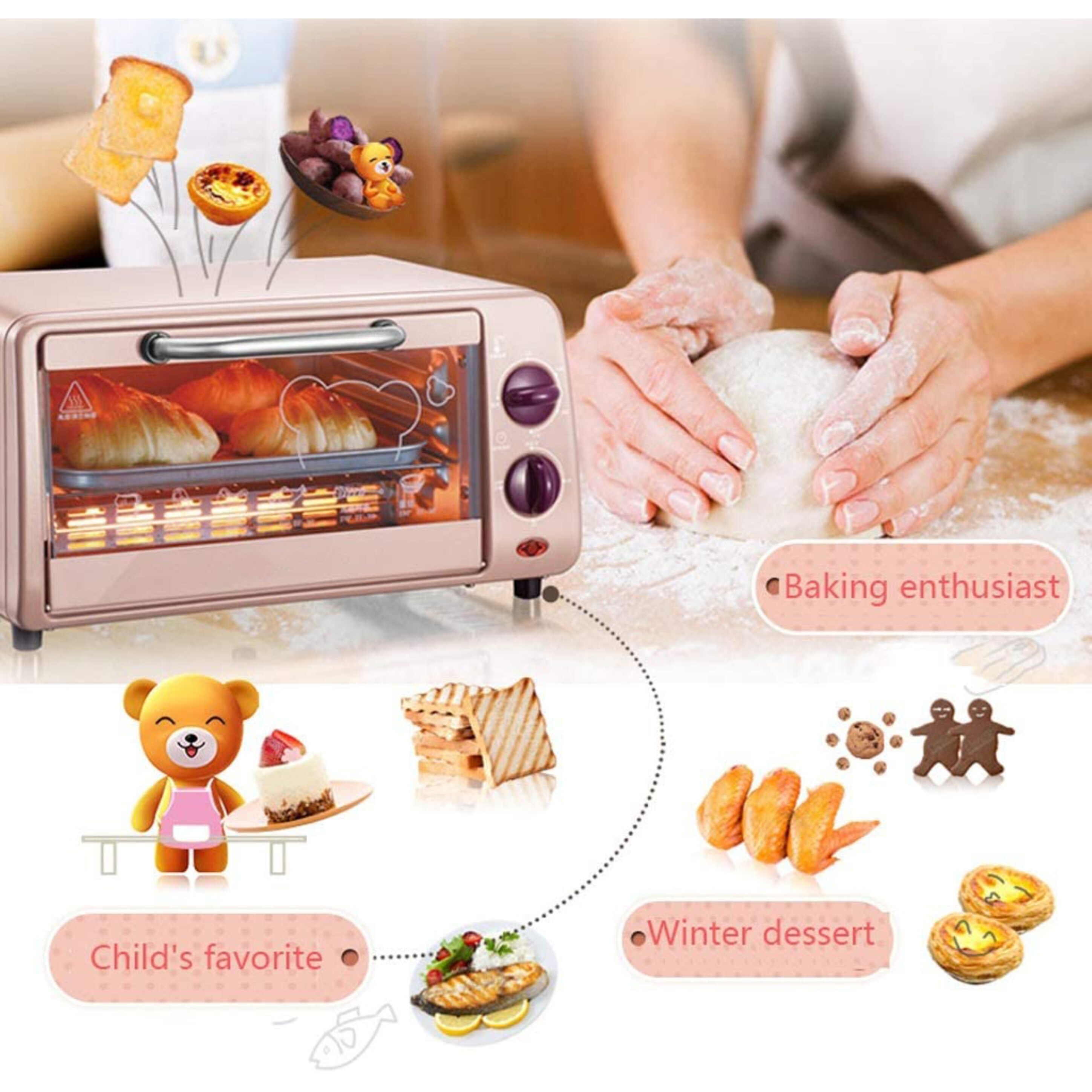 10L Mini Oven, 800W Small Electric Oven For Dorm, Office Stainless Steel,  Pink - 45 x30 x30 Centimeters - Bed Bath \u0026 Beyond - 31457441, image size:2897x2897