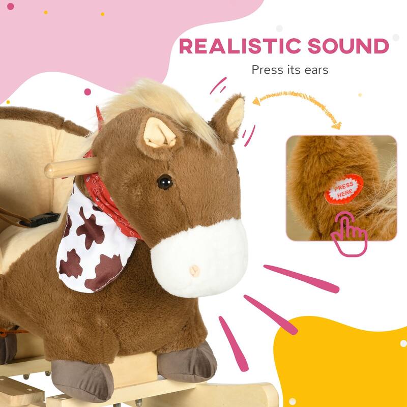 Plush Bunny Rabbit Rocking Horse with Sounds, Safety Seatbelt, and High Back - Baby Rocker for Toddlers 18-36 Months