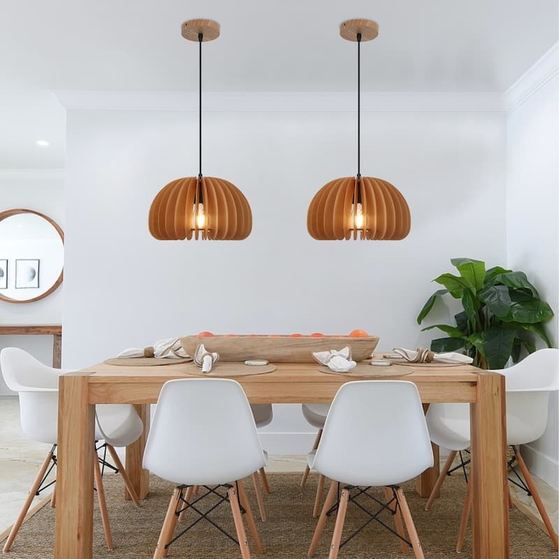Single-light minimalist wooden pendant lamp with adjustable height