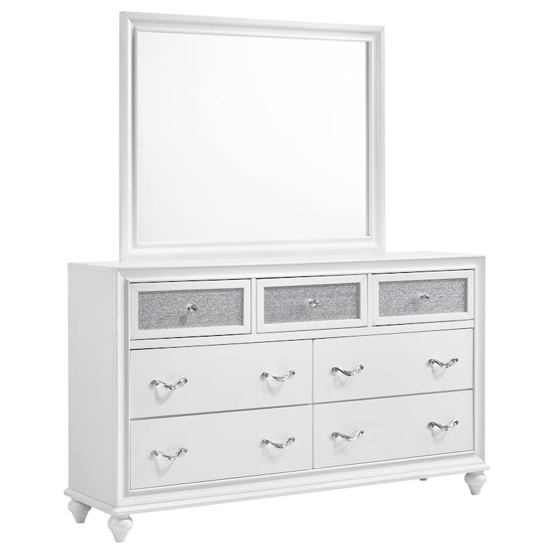 7-Drawer White Dresser and Mirror Set with Glam Modern Style, Smooth Glide Hardware, and Spacious Storage Space