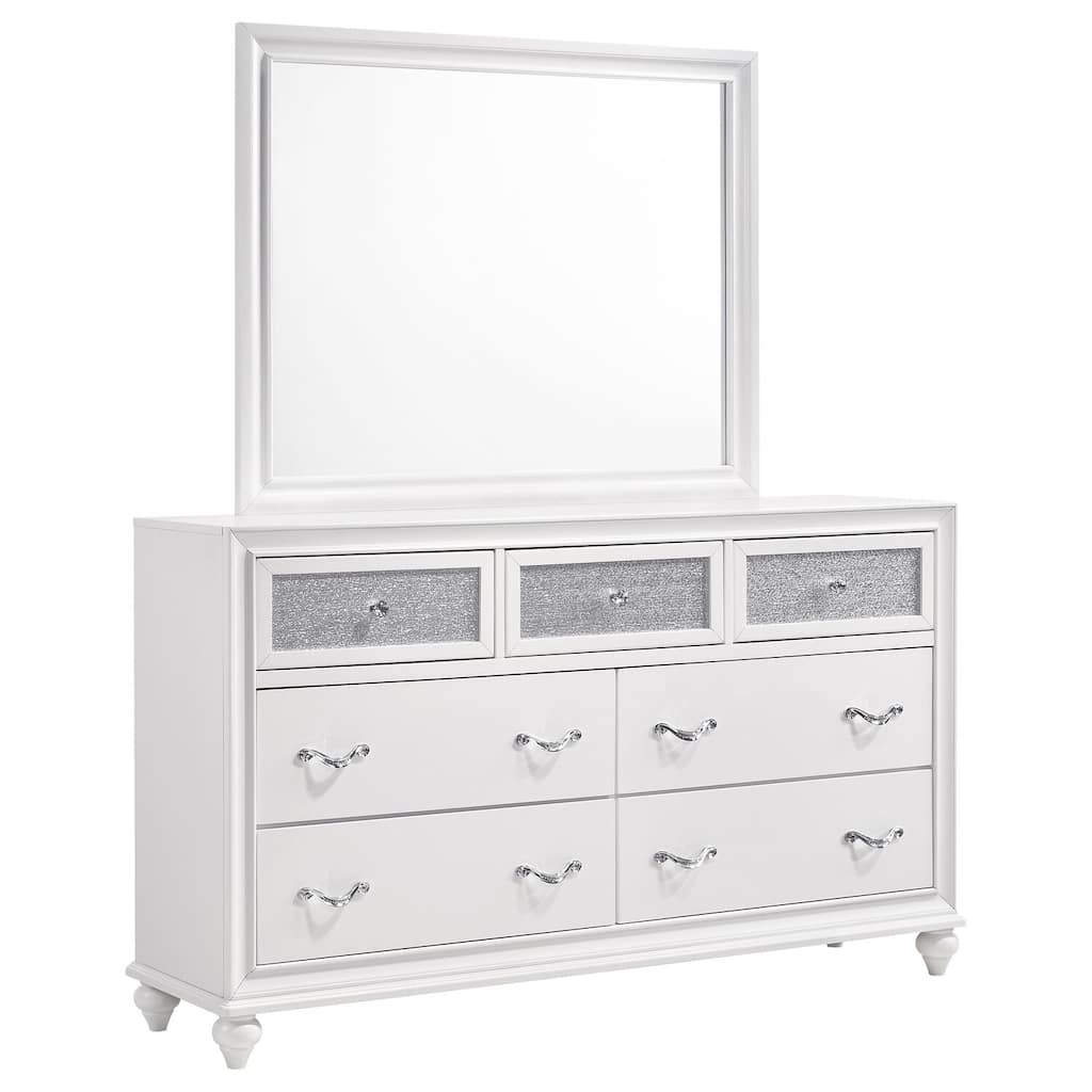 7-Drawer White Dresser and Mirror Set with Glam Modern Style, Smooth Glide Hardware, and Spacious Storage Space