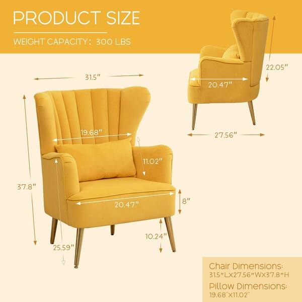dimension image slide 5 of 10, HOMYKA Modern Wingback Arm Chair Upholstered Accent Chair
