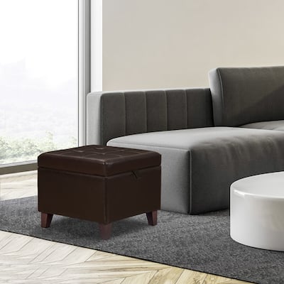Adeco Faux Leather Storage Ottoman Square Bench Footrest Stool