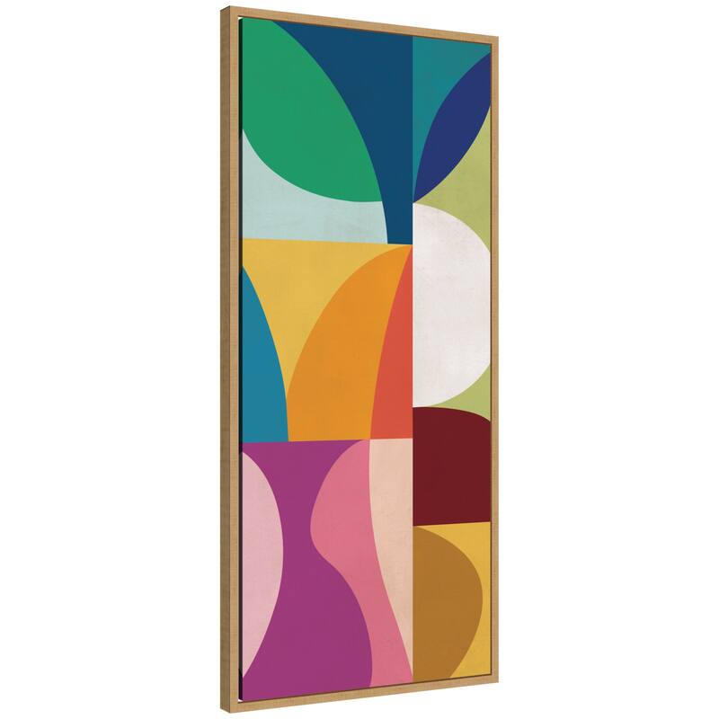 Kate and Laurel Abstract 01 Panel 1 by Rachel Lee Framed Canvas Wall Art Print - 18 x 40 - Brown