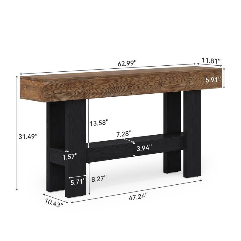 63 Inch Long Solid Wood Console Table for Entryway - 11.81" D x 62.99" W x 31.5" H
