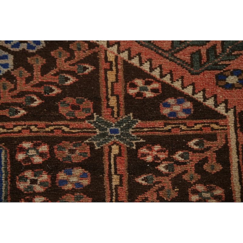 Brown Bakhtiari Persian Vintage Runner Rug Handmade Wool Carpet - 3'10"x 9'6"