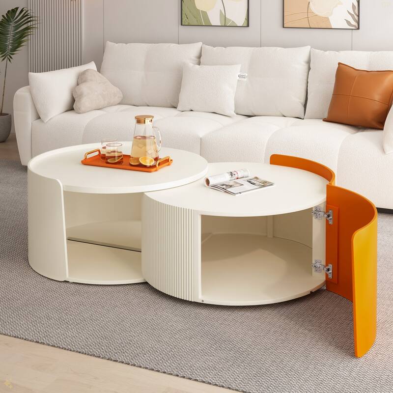 35.83" Stylish and Minimalist Modern Wave Stripe Round Coffee Table