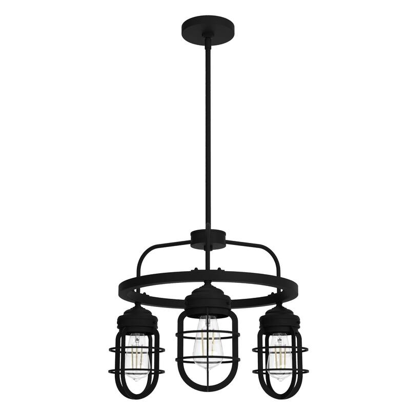 Hunter Starklake 3-Light Chandelier - Kitchen Island, Dining Room, Entry - Industrial, Wheel, Caged, Rustic