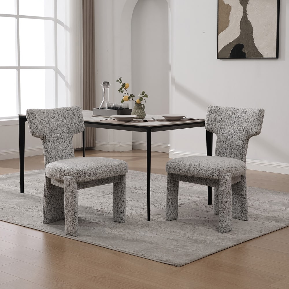 22.05" Wide Modern Upholstered Chenille Dining Chair Set of 2 with Rubberwood Legs, Armless Curved Back Accent Chairs