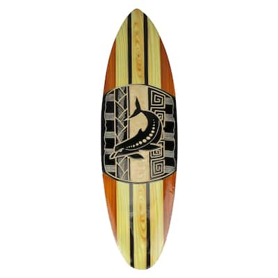 Hand Crafted Wooden Tribal Imitation Dolphin Design Surfboard Wall Hanging 20