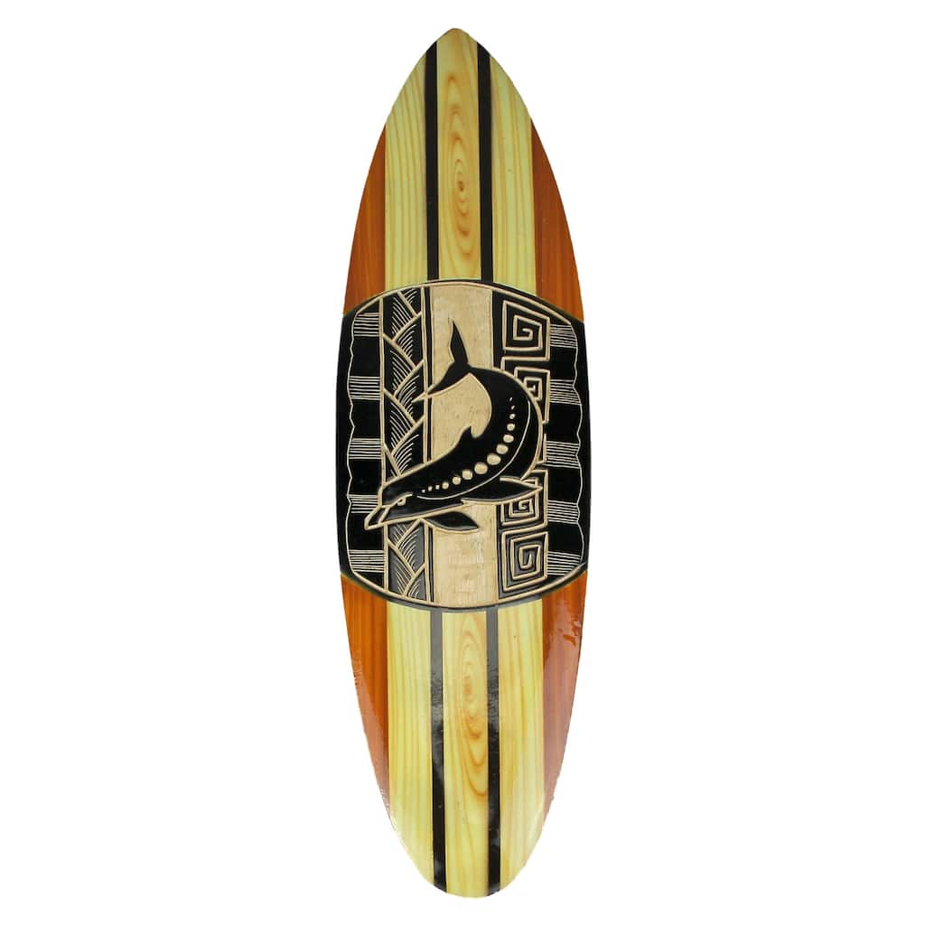 Hand Crafted Wooden Tribal Imitation Dolphin Design Surfboard Wall Hanging 20