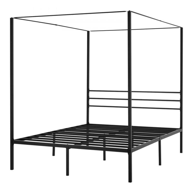 Modern Black Metal Canopy Bed Frame with 12.4 Inch Storage Clearance and Strong Weight Support