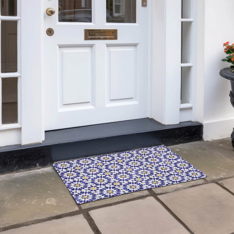Machine Washable Indoor/ Outdoor Chantille Morrocan Boho Rug - Navy - 1'8" x 2'6"
