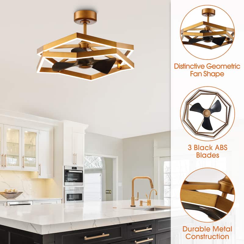31" Antique Brass Geometric Dimmable Fandelier Caged Ceiling Fan with Light and Remote