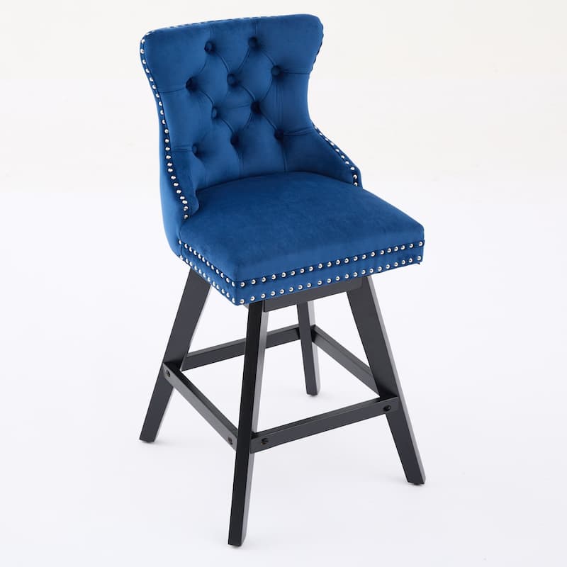 Swivel Velvet Barstools, Wooden Legs Bar Chairs,Bar stools, Set of 2