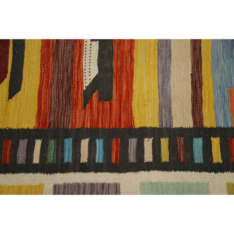 Hand Woven Oriental 100% Wool Carpet Southwestern Tribal Multi-Colored Kilim Area Rug - 9' 7'' X 6' 7''