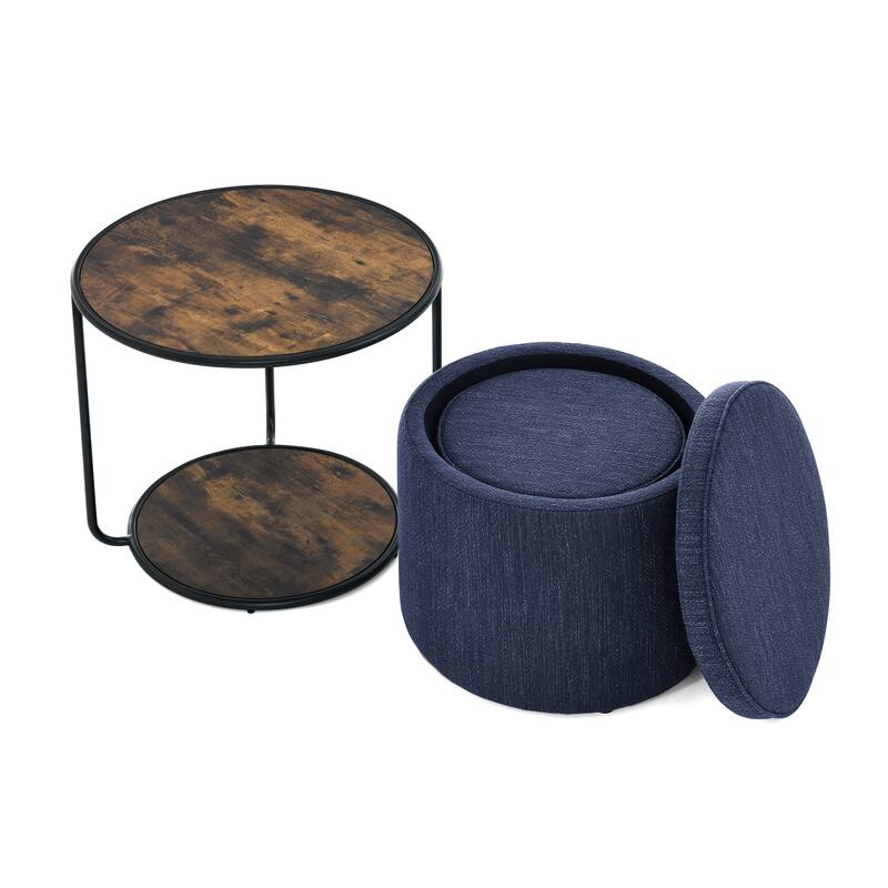 Roomfitters Ottoman Table Set with Drum Stool and Hidden Storage, Multi-Functional Combination Accent Furniture