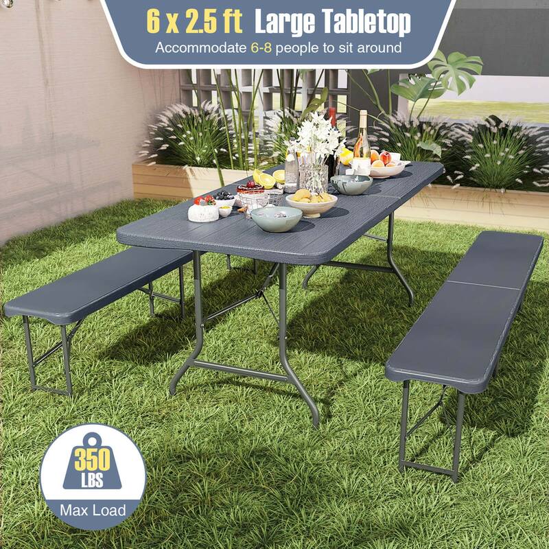 Costway 6 ft Portable Folding Table with Wood Grain HDPE Tabletop Safe - See Details