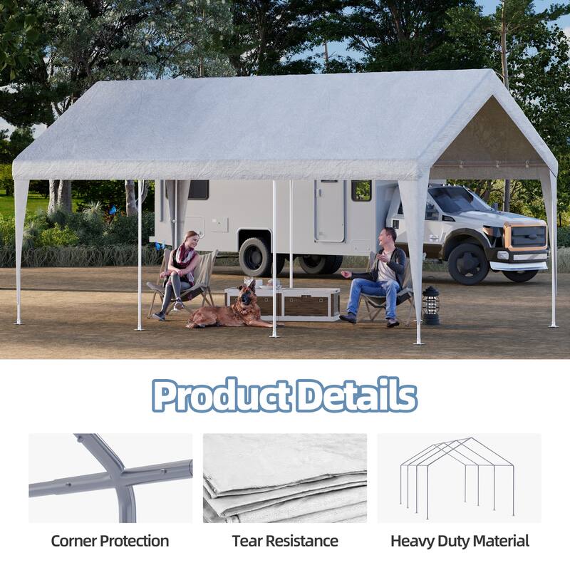Heavy Duty Carport, All-Weather Waterproof Shelter with Steel Frame for Cars, Boats & Equipment