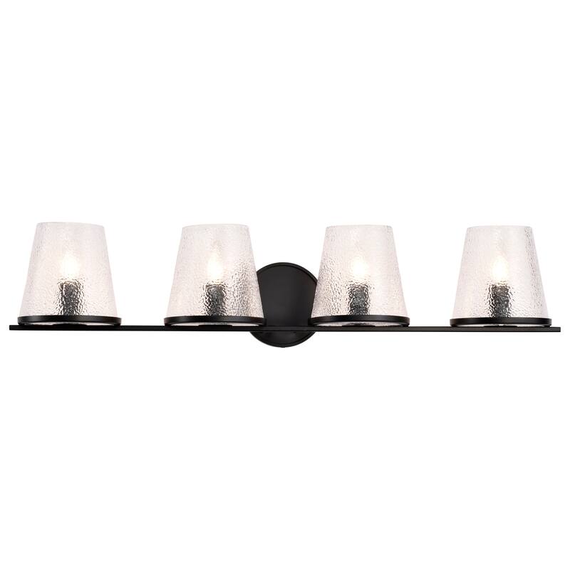 Valentine 4 Light Vanity Black Finish Hammered Glass