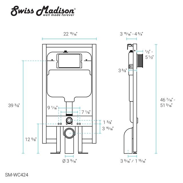 Swiss Madison Wall Hung Toilet Concealed Tank Carrier 2x4 N/A On