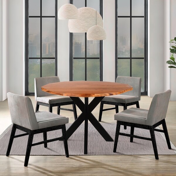Kuri 41 Inch Handcrafted Live Edge Round Dining Table with a Natural Brown Acacia Wood Top and Black Iron Legs On Sale Bed Bath Beyond 37216169