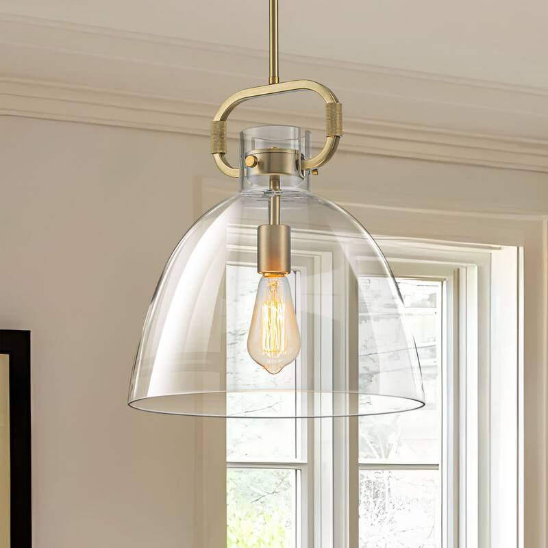 Starskys 1-Light Industrial Pendant Light with Bowl-Shaped Clear Glass Shade - Gold