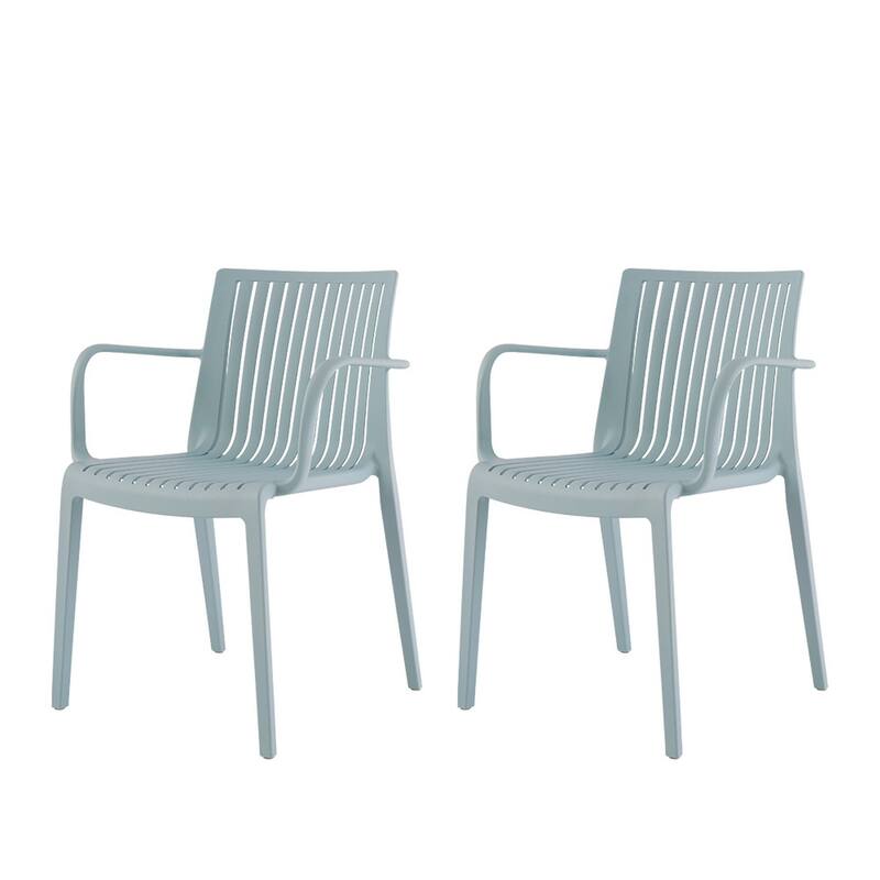 HomeRoots Set of Two Baby Blue Heavy Duty Plastic Outdoor Stacking Arm Chairs