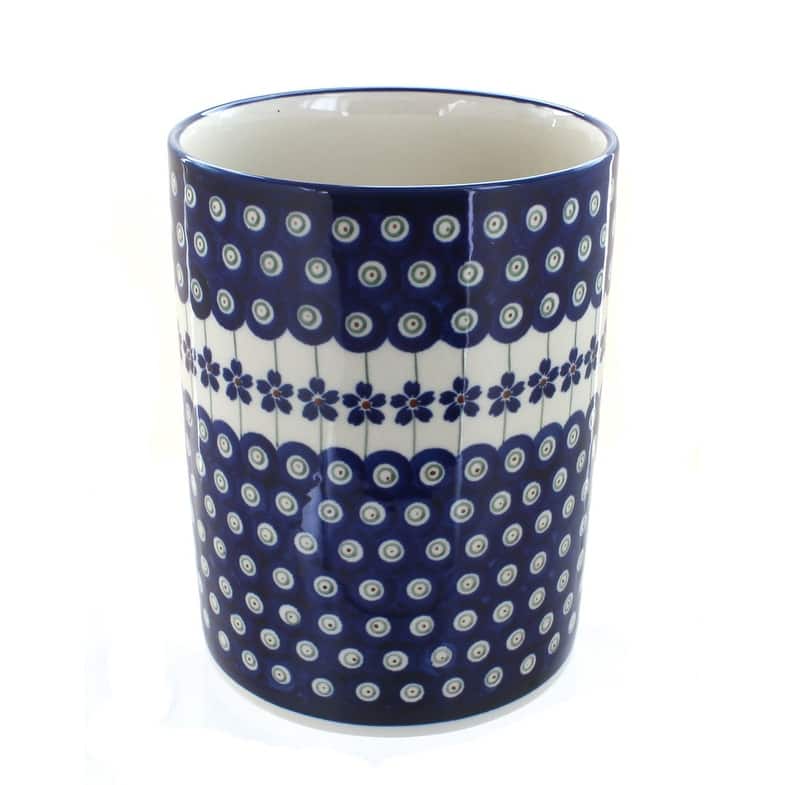 Blue Rose Polish Pottery 832 Zaklady Utensil Jar - Flowering Peacock