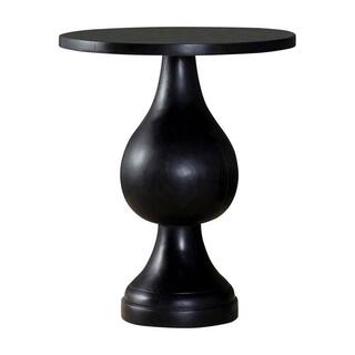 20.25 in. Black Round Wood End Table with Pedestal Base