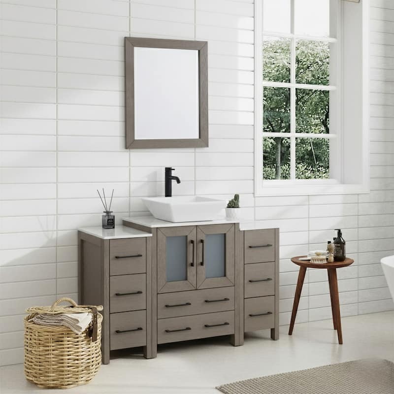 Vanity Art 48" Single Sink Bathroom Vanity Set with Engineered Marble Top and Free Mirror - 48 W X 18.5 D X 31.1 H