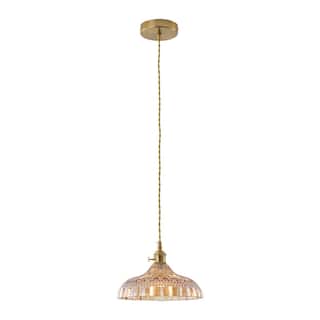 Modern 1-Light Amber Glass Pendant Light with Electroplated Brass Finish for Kitchen Island, Dining Room, and Foyer