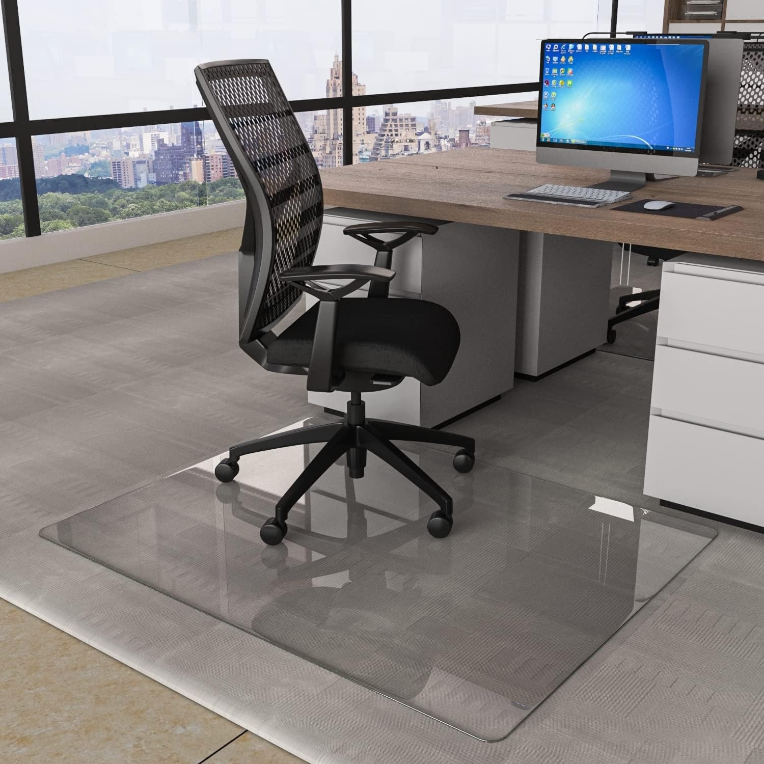 Glass Chair Mat,Tempered Glass Office Chair Mat for Carpeted