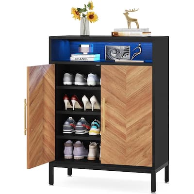 Shoe Cabinet with Doors and Led Light, 16 Pairs Entryway Shoe Storage Cabinet for Closet, Living Room