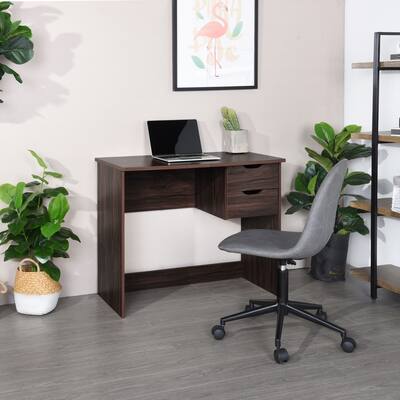 Modern Computer Desk with 2 Side Drawers, Writing Study Table for Home Office with Large Work Surface, Walnut Finish